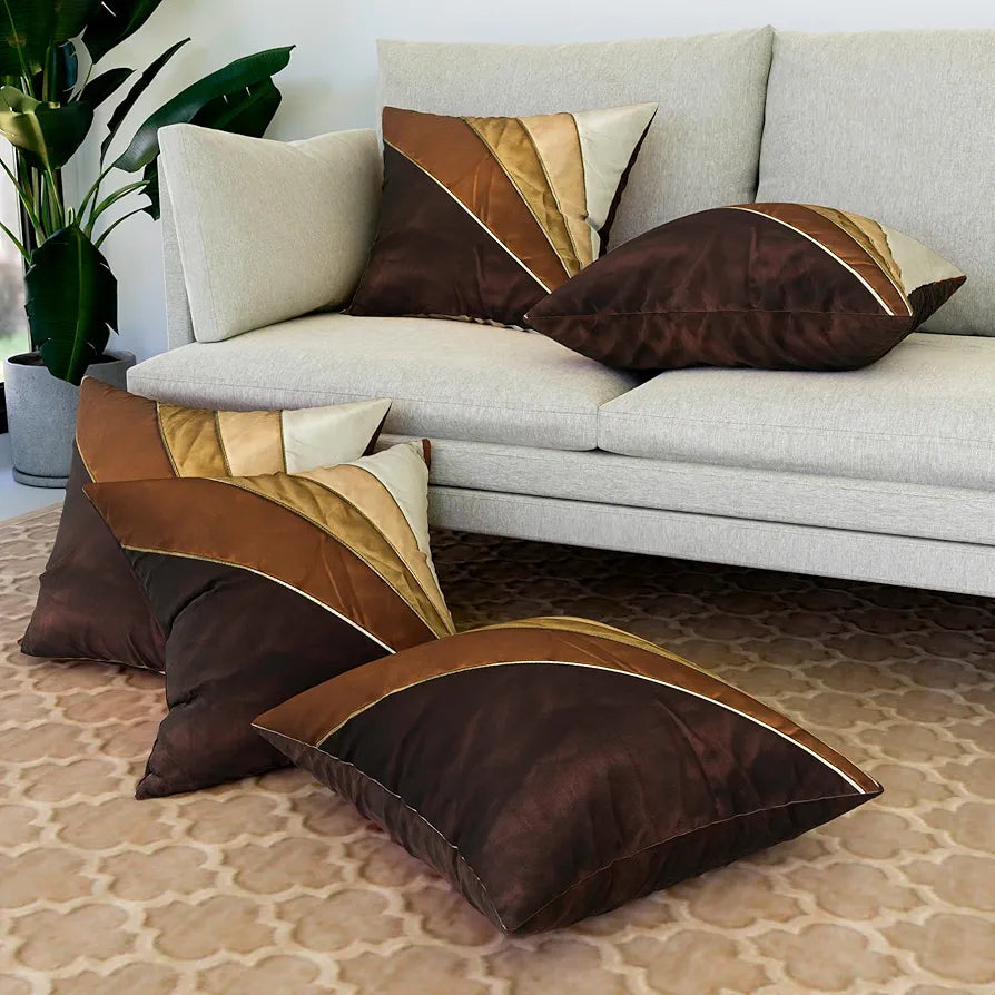 Kuber Industries Cushion Cover Pillow Covers Cream Patang Wire Cushion Covers Set of 5 Brown