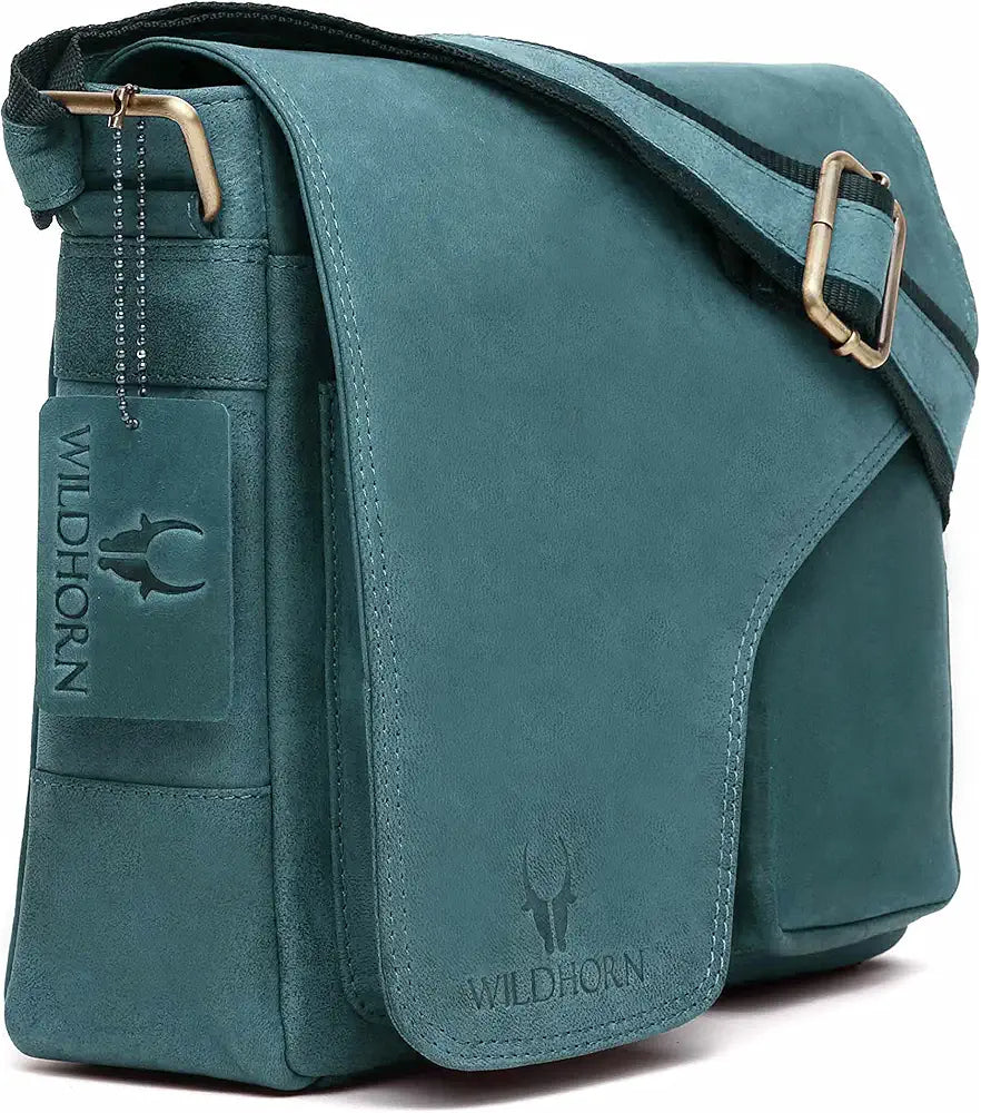 WildHorn�Leather 11 inch Laptop Messenger Bag for Men I Dedicated Laptop Compartment I Adjustable Strap I DIMENSION:L- 11 inch H-9.5 inch W- 3 inch