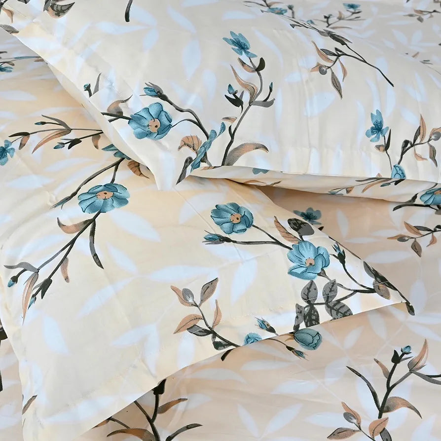 Divine Casa 100% Cotton Bedsheet for King Size Bed Modern Printed Design with 2 Pillow Covers Colour Floral Gold