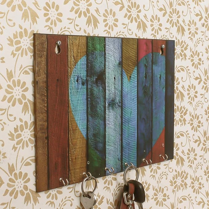 Ecraftindia Abstract Theme Wooden Key Holder With 6 Hooks