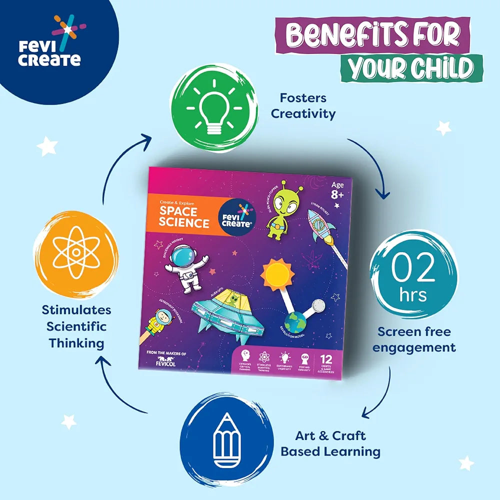 Fevicreate Space Science Art & Craft Kit | 12-Space-Themed Templates to Teach your Child about Space | Screen-Free Learning & Engagement | By Fevicol | Best Gift for Kids, Boys & Girls 8+ years