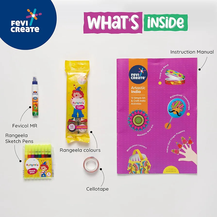 Fevicreate Artastic India Craft Kit | Project Book with 12 Educational Activities, Colours, Craft Supplies | Fun way to boost child's knowledge | By Fevicol | Return Gift for Kids Age 8+ years