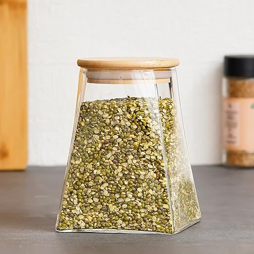 Femora Kitchen Storage Jars Borosilicate Glass Jars for Kitchen With Wooden Lid Air Tight Jar | 900 Ml | Pack of 2