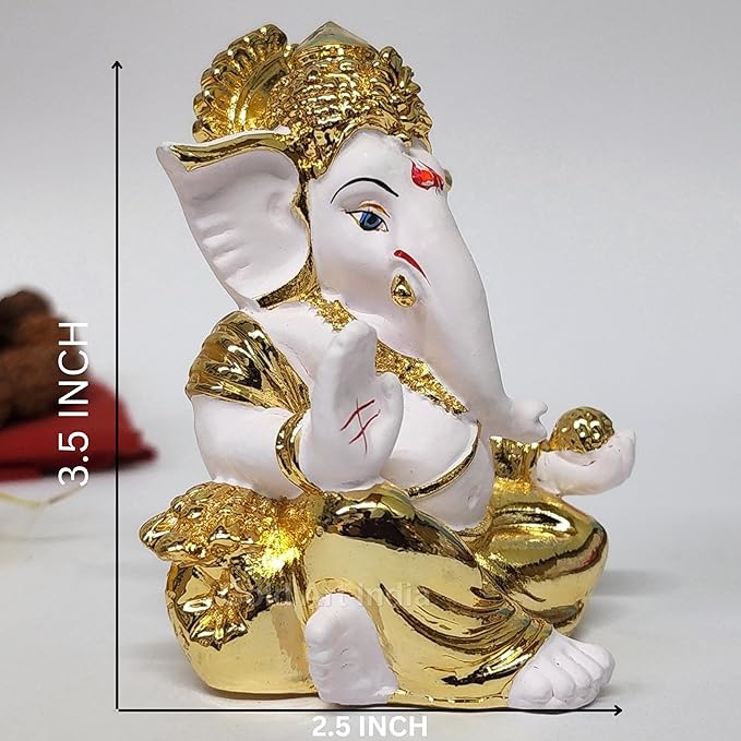 Gold Art India Gold Plated Gaddi Ganesha for Car Dashboard Home Decor Gaaddigoldwhite