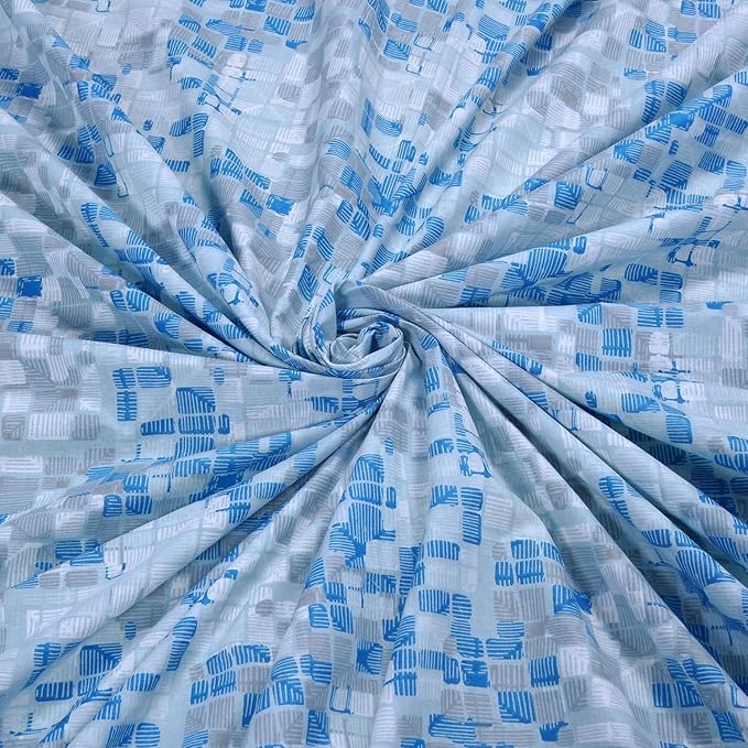 Huesland by Ahmedabad Cotton 144 TC King Size Bedsheet Cotton with 2 Pillow Covers | Grid | Blue, Grey & White