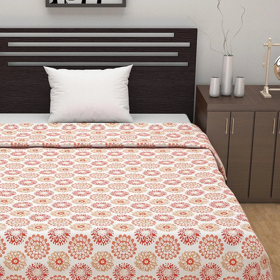 Divine Casa Floret 100% Cotton Single Dohar 120 GSM Soft & Lightweight Throw Blanket Colour Red Orange