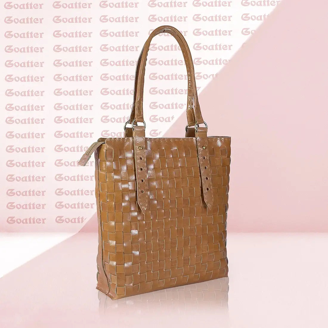 Goatter Genuine Leather Handmade Women's Tote Bag,Tan Color