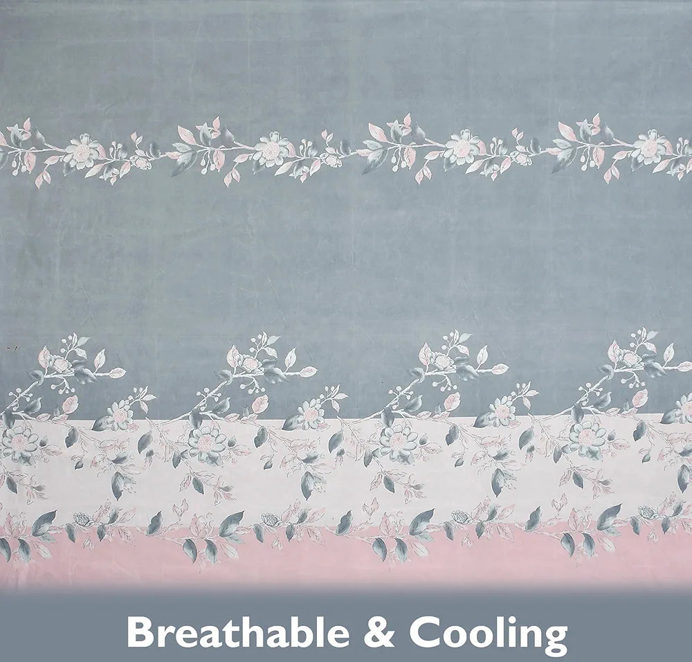 Fresh From Loom King Size Floral Print Microfiber Fitted Bedsheet Set 240 TC 2 Pillow Cover Grey Walnut