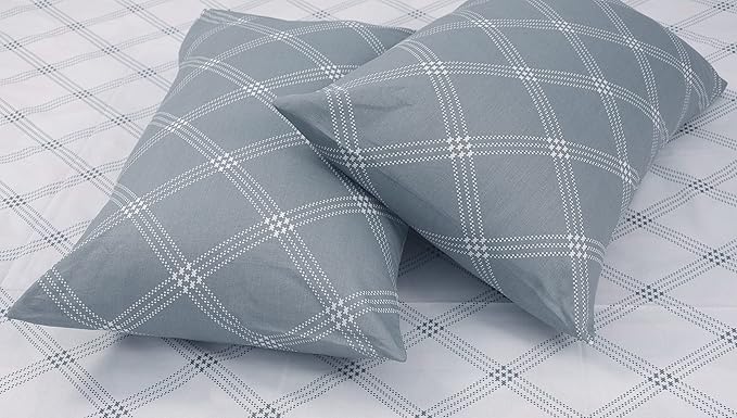 Huesland by Ahmedabad Cotton 186 TC King Size Bedsheet Cotton with 2 Pillow Covers | White & Grey