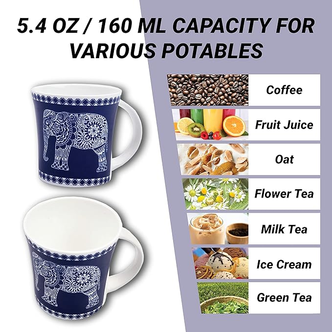 Femora Majestic Elephant Ceramic Coffee & Tea Cup Each - 100 gms (Pack of 6)