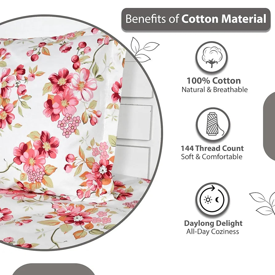 Divine Casa 144 TC 100% Cotton Bedsheet for Single Bed with 1 Pillow Cover Colour Blush Pink