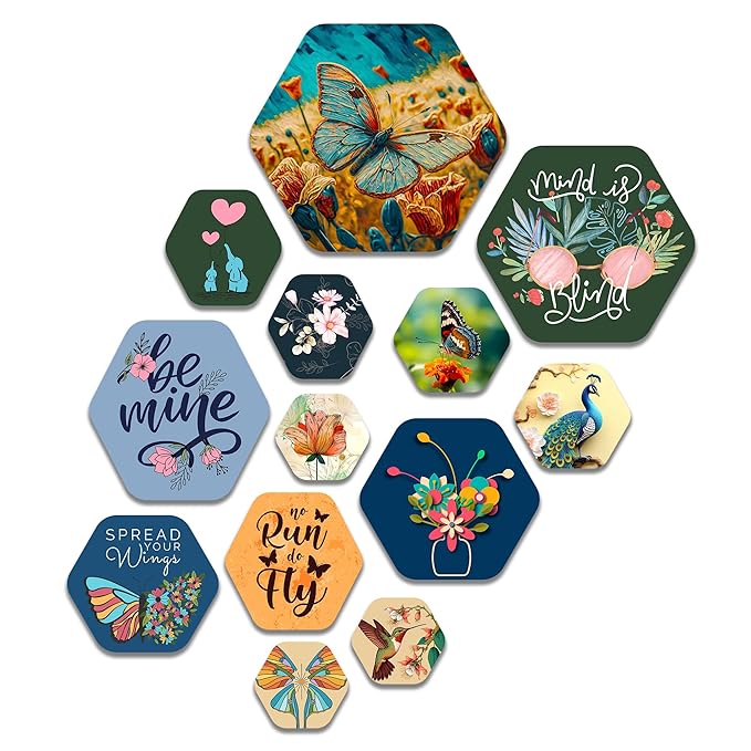 Artvibes Decorative Wooden Wall Hanging Decoration for Home | Quotes Decor Item| Pack of 13 Pieces