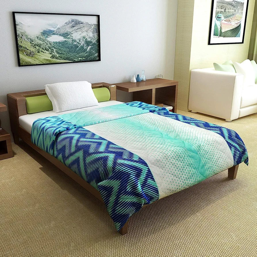 Divine Casa 120 GSM Microfiber Single Bed Comforter Soft & Lightweight Reversible AC Blanket Colour Aqua Chevron