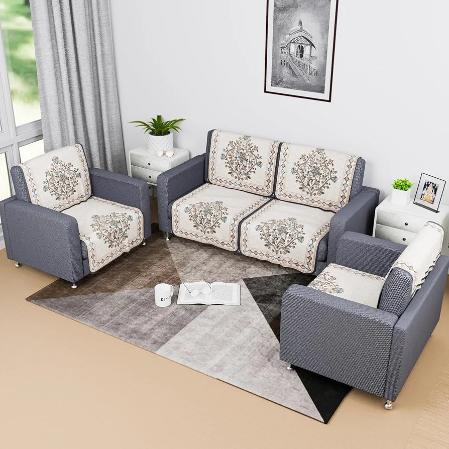 Kuber Industries Sofa Cover Net 2+1+1 Seater Sofa Slip Cover Set Flower Digital Embroidery Print-730 Green