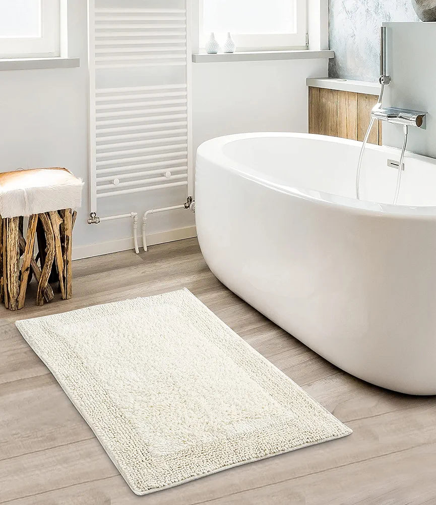 Sashaa World Super Absorbant Cotton Reversible Bath Rectangular Mat Bathroom Rugs Colour Ivory