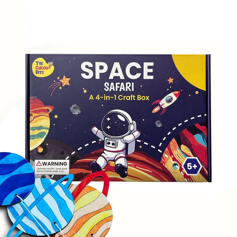 The Curious Bees Space Safari 4-in-1 Craft Box for Kids | Solar System Mobile, Astronaut Mask, Rocket Craft, Constellation DIY | Creative & Educational Space Activities | Age Group: 4-8 Years