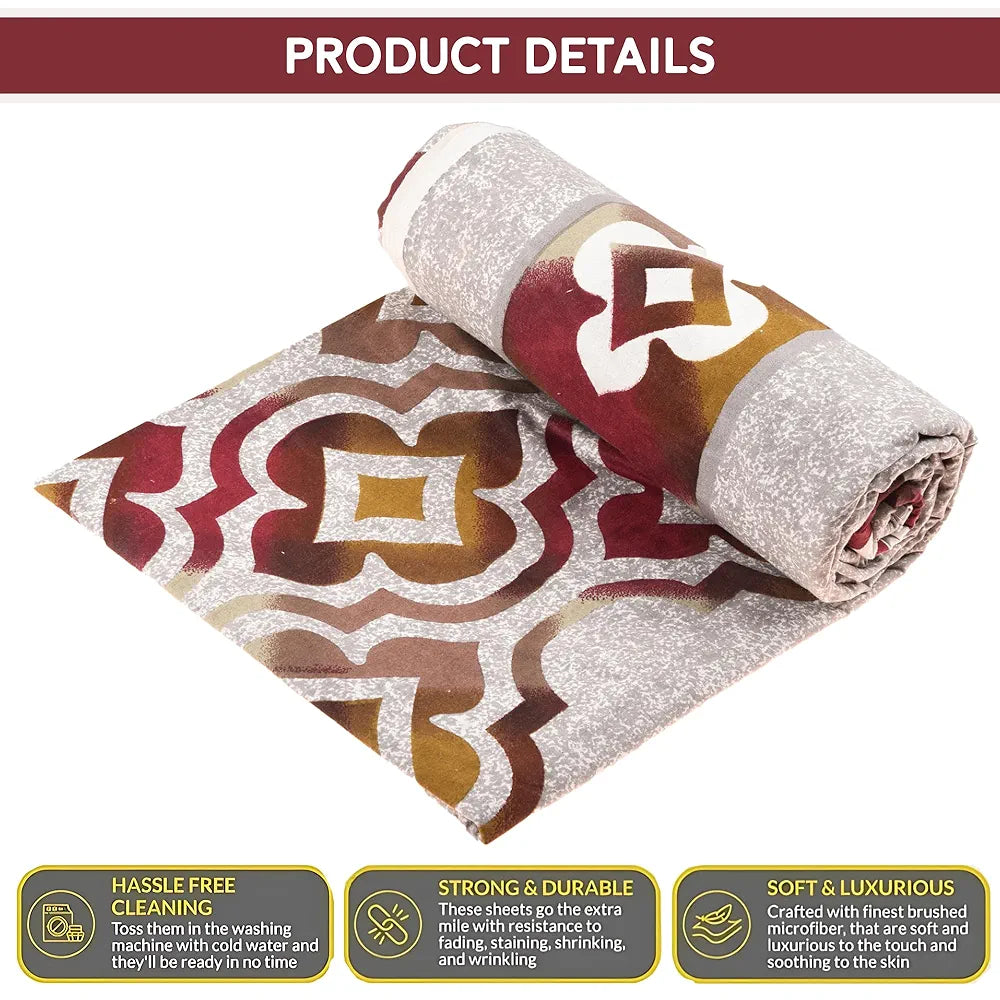 Kuber Industries Cotton Bedsheets for Double Bed with 2 Pillow Covers Rusty Star Flower -Brown