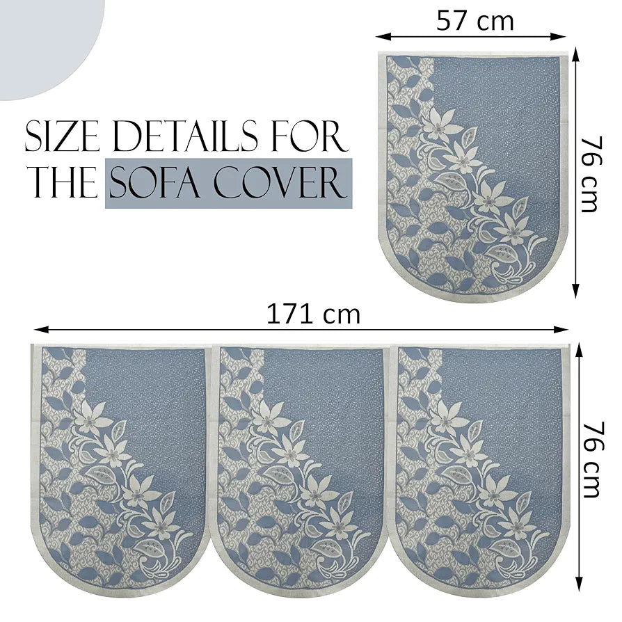 Kuber Industries 5 Seater Cotton Sofa Cover Slip Cover Set of 10 Pieces Floral Blue