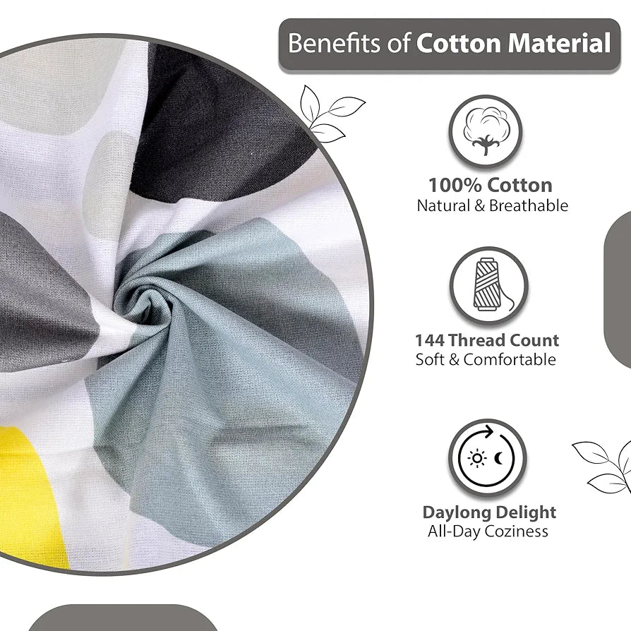 Divine Casa Double Size Bedsheet for Double Bed 144 TC Pure Cotton Queen Size with 2 Pillow Covers Geometric Colour Grey Lagoon