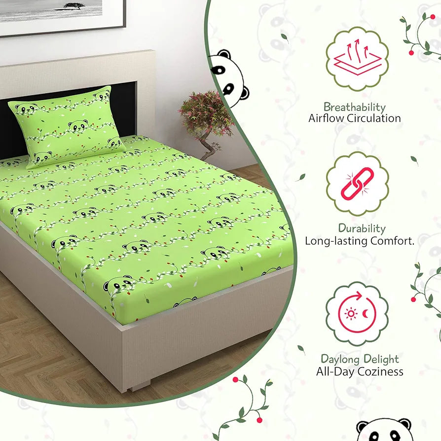 Divine Casa 144 TC 100% Cotton Single Bedsheet with 1 Pillow Cover Abstract Pattern Colour Ice Green