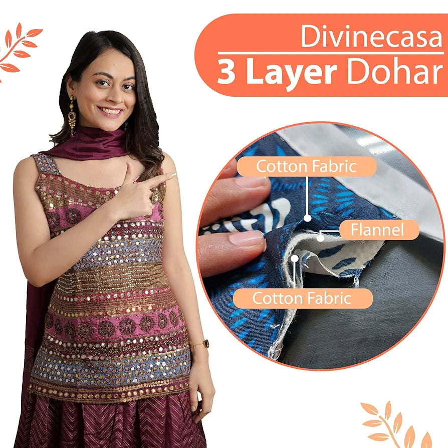 Divine Casa Floret 100% Cotton Double Dohar 120 GSM Soft & Lightweight Throw Blanket Colour Red Orange