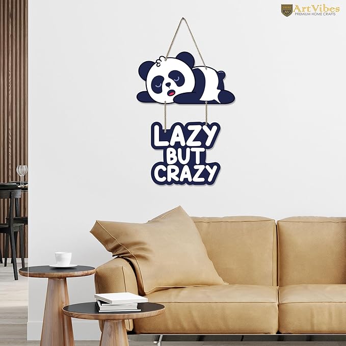 Artvibes Lazy Panda Printed Wooden Wall Hanging With Quotes for Home Decor | Modern Artworks Decoration