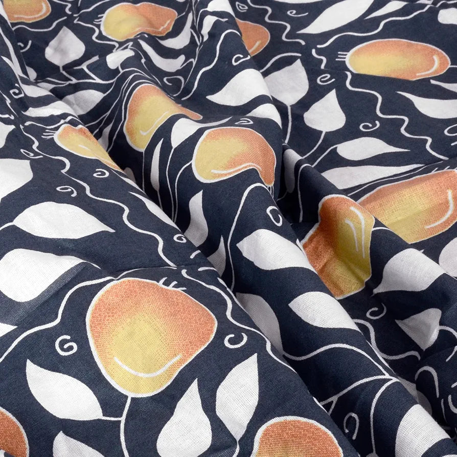 Divine Casa 144 TC 100% Cotton Deep Cobalt Floral King Size Elastic Fitted Bedsheet with 2 Pillow Covers Elegant Double Bed Set Colour Marlin