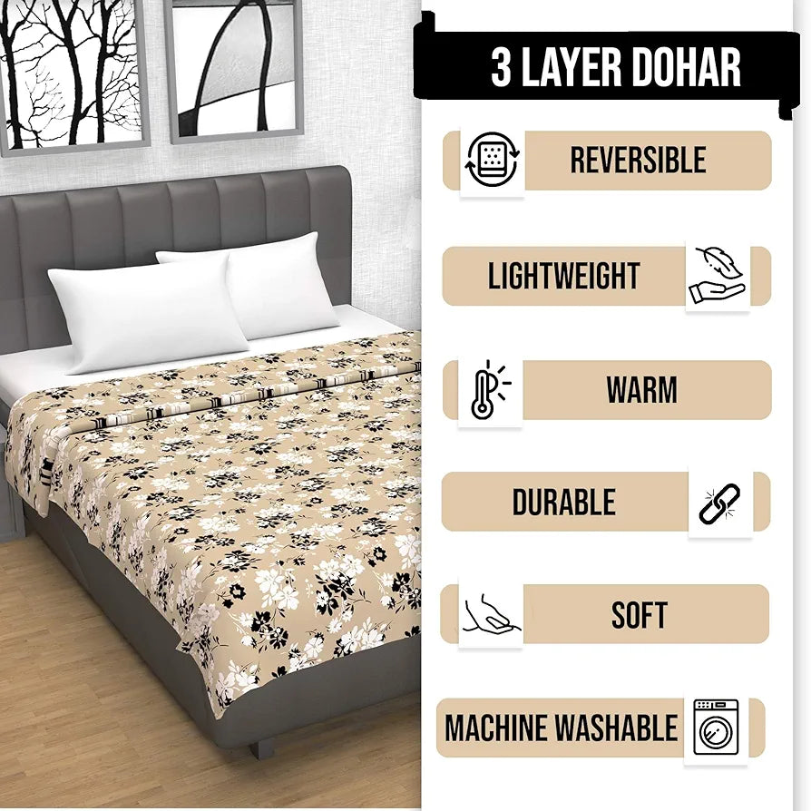 Divine Casa 100% Cotton Single Bed Dohar Ultra-Soft AC Blanket Lightweight Reversible Quilt Colour Ivory & Sunflower Yellow