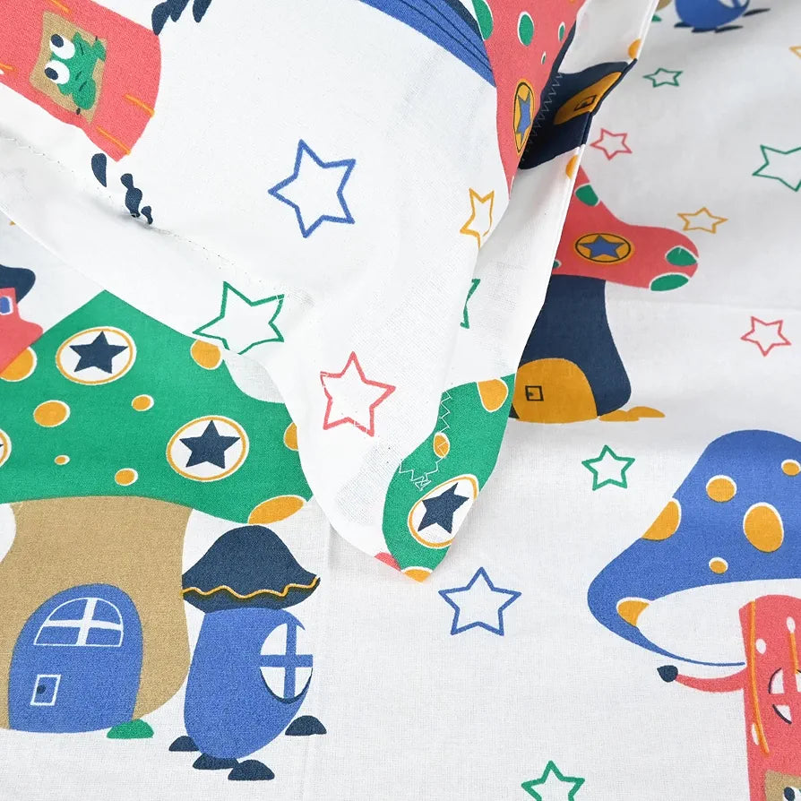 Divine Casa 144 TC 100% Cotton Single Bedsheet with 1 Pillow Cover Abstract Pattern Colour Rosin White