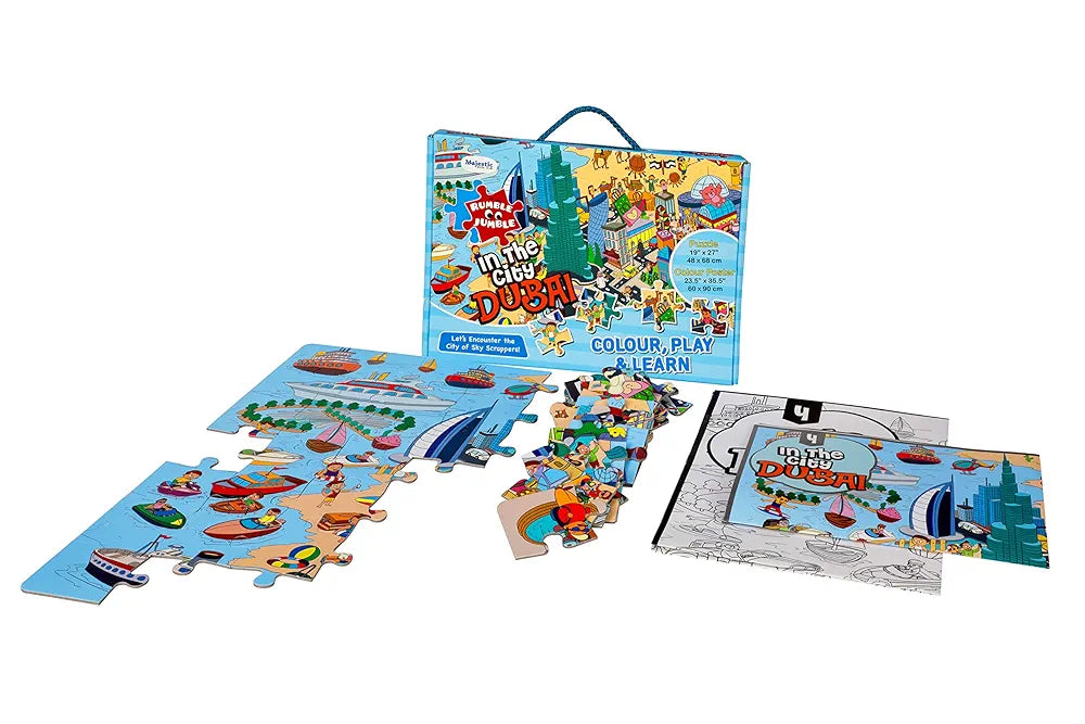 THE BOOK TREE In The City Dubai Fun And Educational Floor Puzzle By Majestic Book Club, Package Includes A Big Size Colouring Poster And Jigsaw Puzzle Packed In A Beautiful Box For Kid