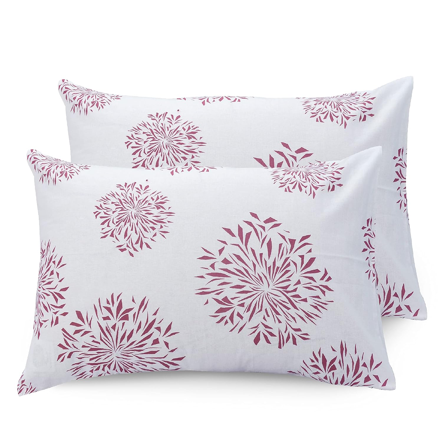 Huesland by Ahmedabad Cotton 144 Tc Cotton Pillow Cover Set of 2 | White | Mauve Print