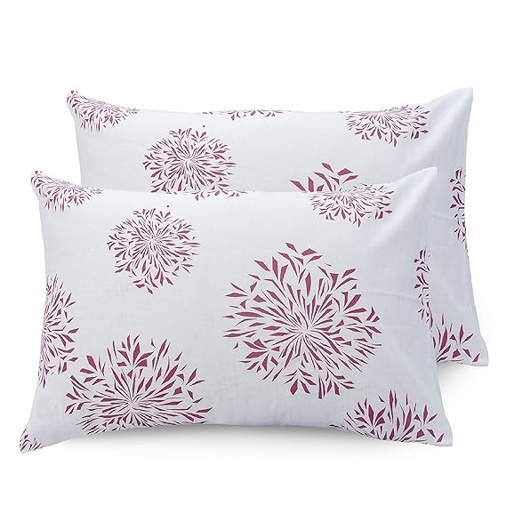 Huesland by Ahmedabad Cotton 144 TC Bedsheet for King Size Bed with 2 Pillow Covers | Mauve & White