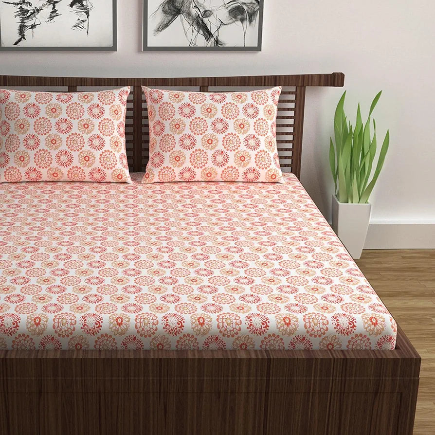 Divine Casa - 144 TC Super Soft 100% Cotton Bedsheet for Double Bed  144 Thread Count Colour Red Orange