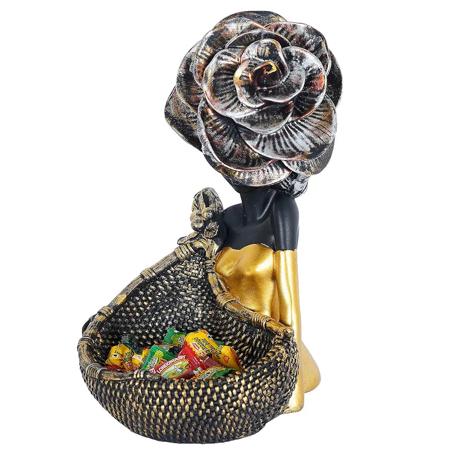 Zart Resin African Tribal Lady with Basket Showpiece for Home Decor