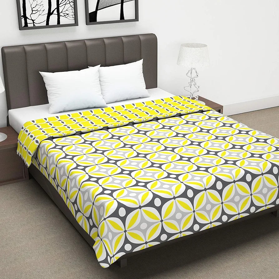 Divine Casa 120 GSM Microfiber Double Dohar Soft & Lightweight Throw Blanket Petal Lattice Pattern Colour Mustard Yellow