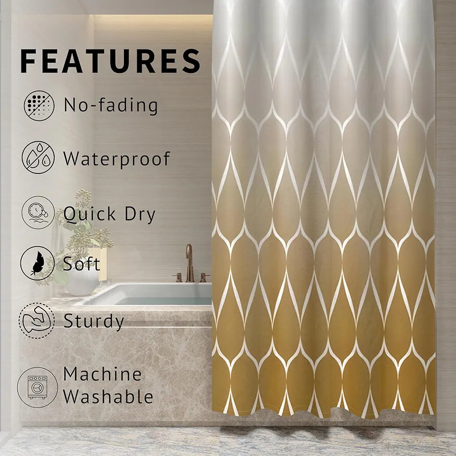 Homethreads Printed Blackout Embrace Luxury with Our 6-Feet Long Premium Polyester Shower Curtain with 12 Hooks for a Lavish Bathroom Machine Washable Gold