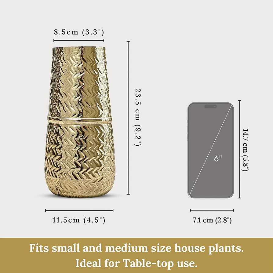 Behoma Metal Arrow Engrave Vase Golden Set of 2 Pcs Flowers not Included