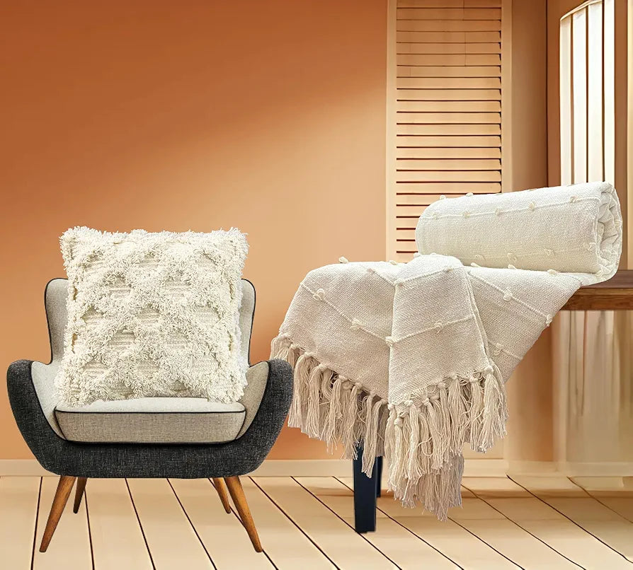 Sajavat Home Hand Knitted Pure Cotton 3 Seater Sofa Colour Beige
