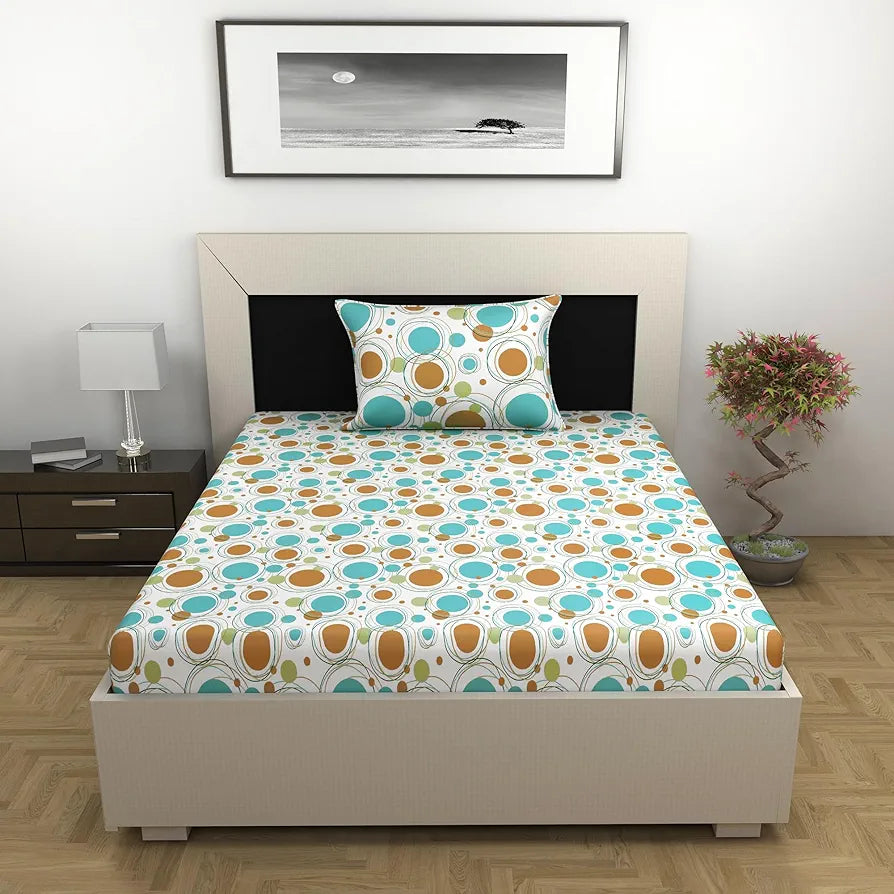 Divine Casa 100% Cotton Bedsheet for Single Bed 144 TC Bedsheet Single Size Bed Cotton with 1 Pillow Cover Colour Aqua Sand