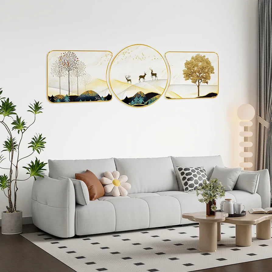 Livin'luxe Paintings Couple Deer Modern Art Premium Sparkle Lamination Finished Surface Golden Slim Frame RP-37