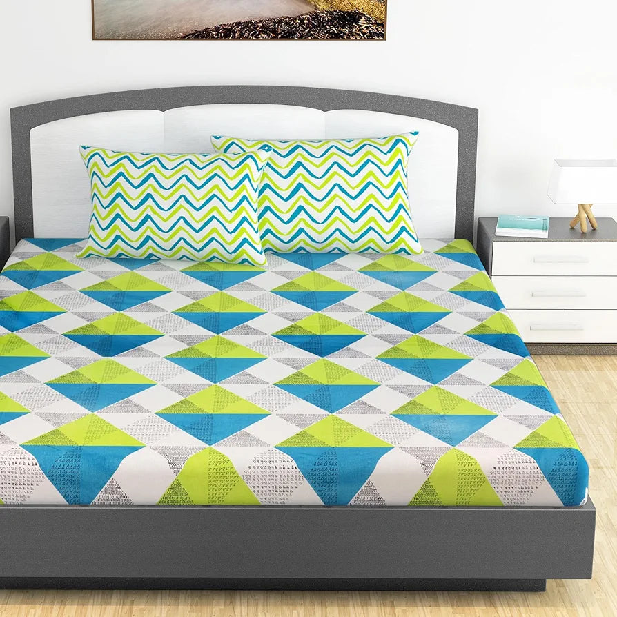 Divine Casa 144 TC 100% Cotton Bedsheet King Size Bed King Size Bedsheet with 2 Pillow Covers Colour Aqua Lime
