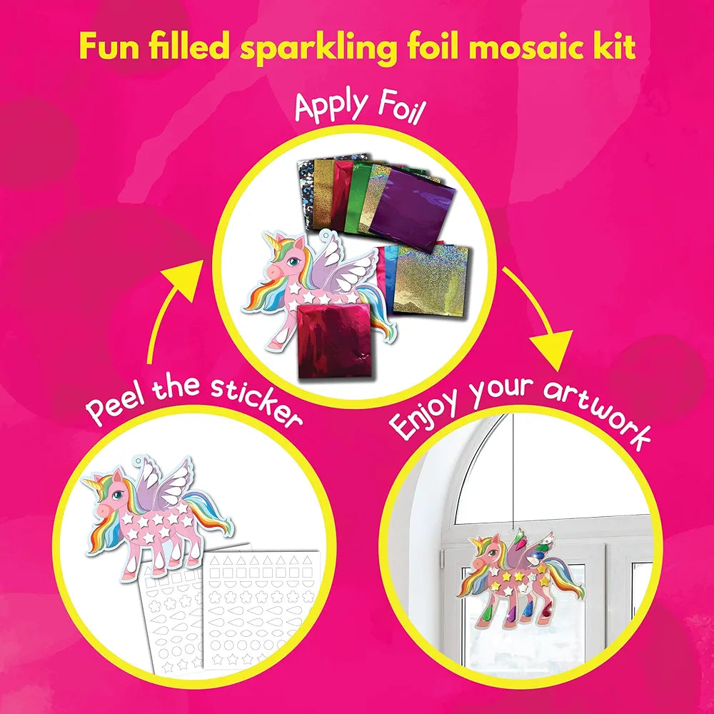 SparkLPlay Foil Art & Craft Kit for Girls | DIY Mosaic with 8 Danglers, 40+ Foils & 190+ Stickers | Princess Unicorn Foil Fun | Gift for Girls Ages 4–9 | Creative Toy | Unicorn Kingdom