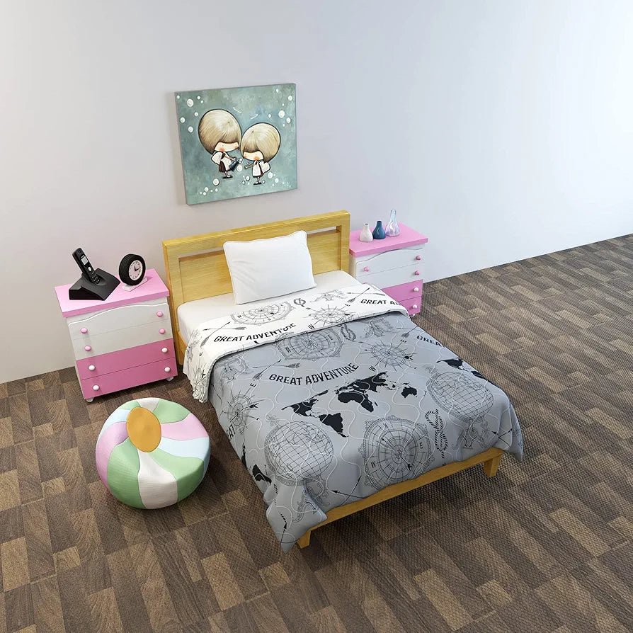 Divine Casa 120 GSM Microfiber Reversible Kids Single Bed Comforter Ultra-Soft Toddler Blanket Colour Stonewash Grey