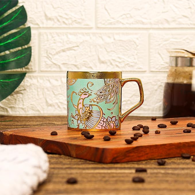 Femora Bone China Gloden Tea Cup | Wandering Peacock | 180 Ml
