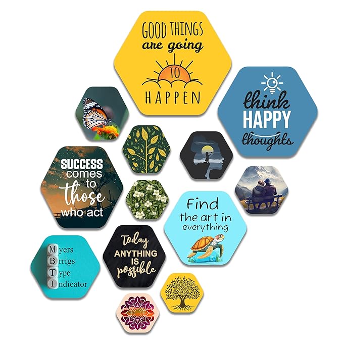 Artvibes Decorative Modern Wooden Wall Hanging Decoration for Home | Quotes Decor Item | Pack of 13 Pieces