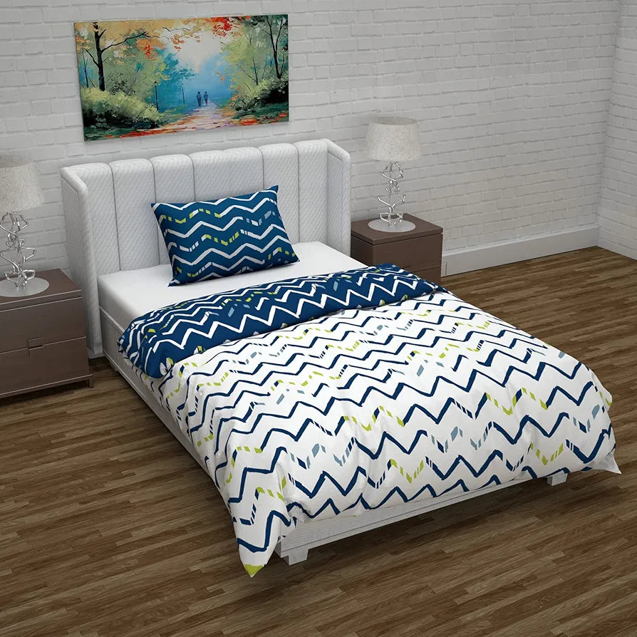 Divine Casa Microfiber Reversible Single Bed AC Duvet Cover with 1 Pillow Cover Soft & Comfortable for Quilt/Comforter/Blanket Colour Dark Blue & White
