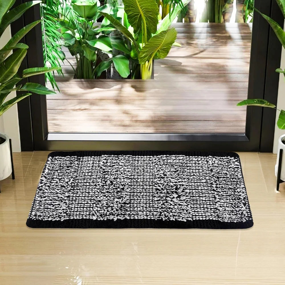 Kuber Industries Door Mat White Cut Loop Doormat Microfiber Entrance Mat Black Colour
