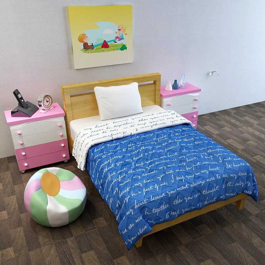 Divine Casa 120 GSM Microfiber Reversible Kids Single Bed Comforter Ultra-Soft Toddler Blanket Colour Blue Depth