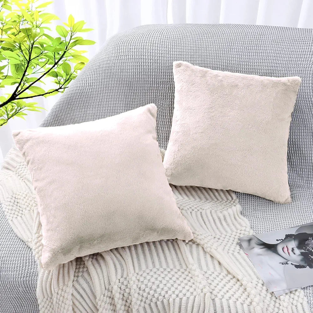 Luxe Home Cushion Cover Duble Side Rabbit Fur Plain Design Covers Set of 2 for Sofa Colour Skin