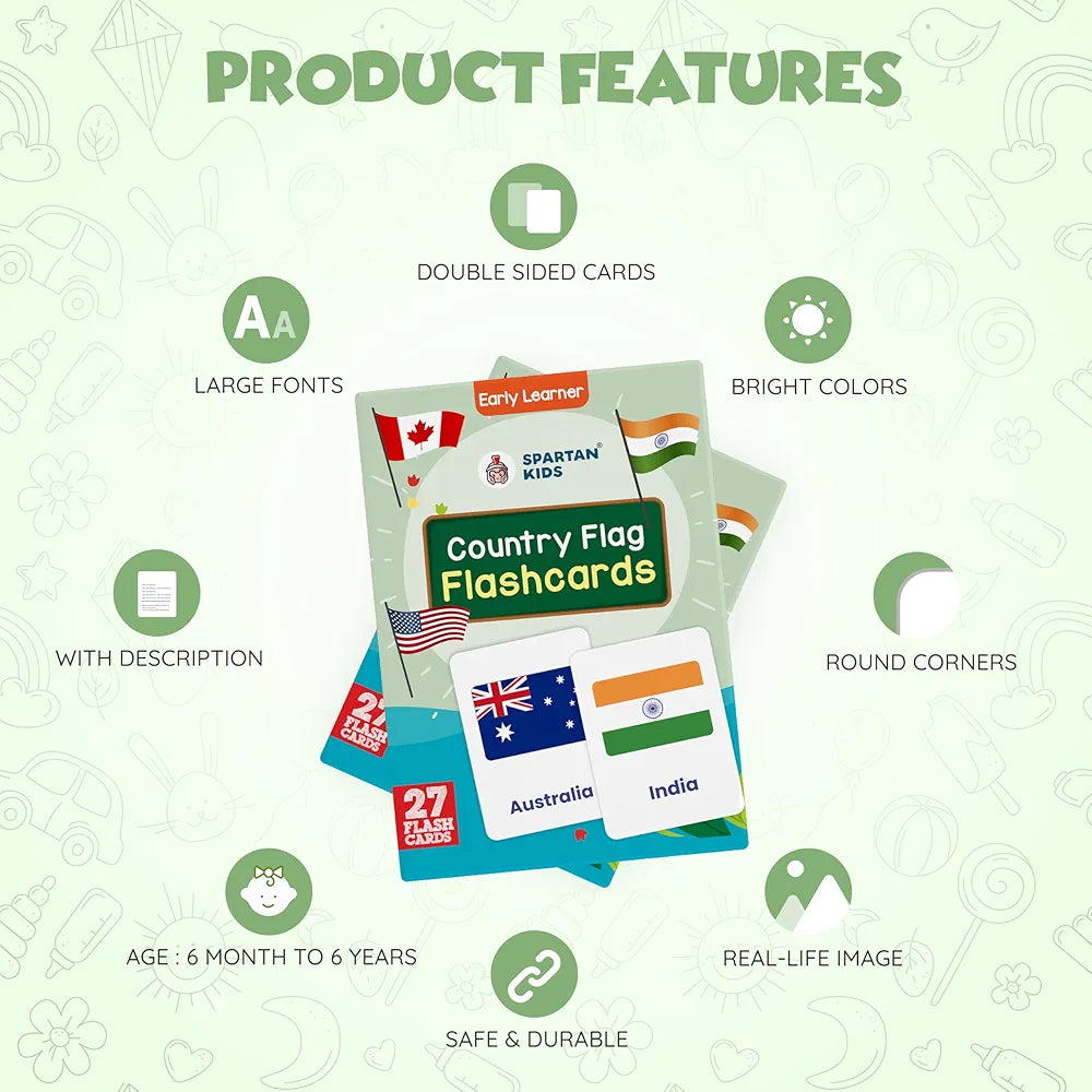SPARTAN KIDS® Premium Country Flags Flash Cards for Kids | Easy & Fun Way of Learning